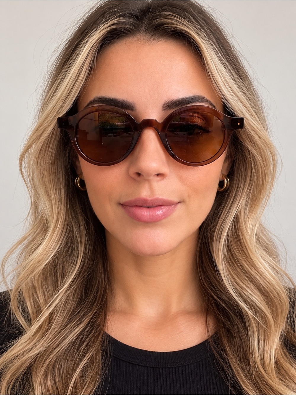 #8 Retro Round Brown Sunglasses with chocolate brown lenses